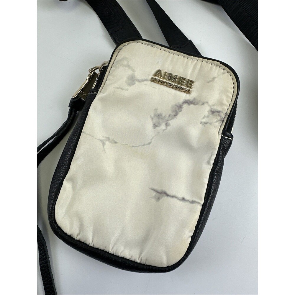 Aimee Kestenberg "Just Saying" Crossbody Marble Print And Black Cosmetic Bag Zip - Picture 2 of 16
